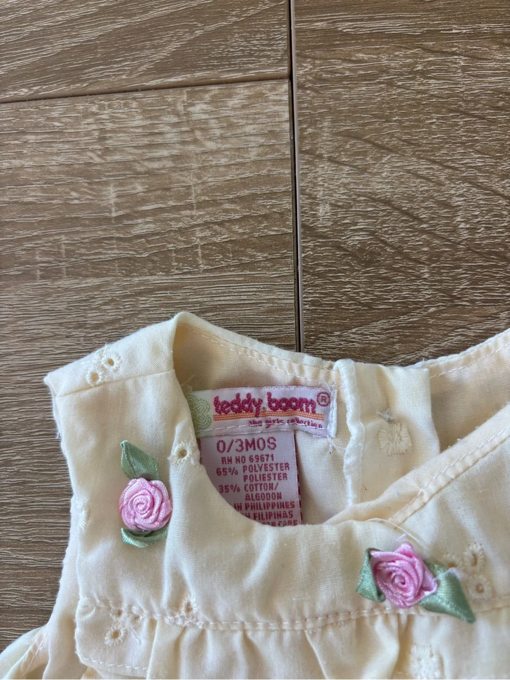vintage Teddy Boom yellow eyelet dress and bloomers size 0-3 months